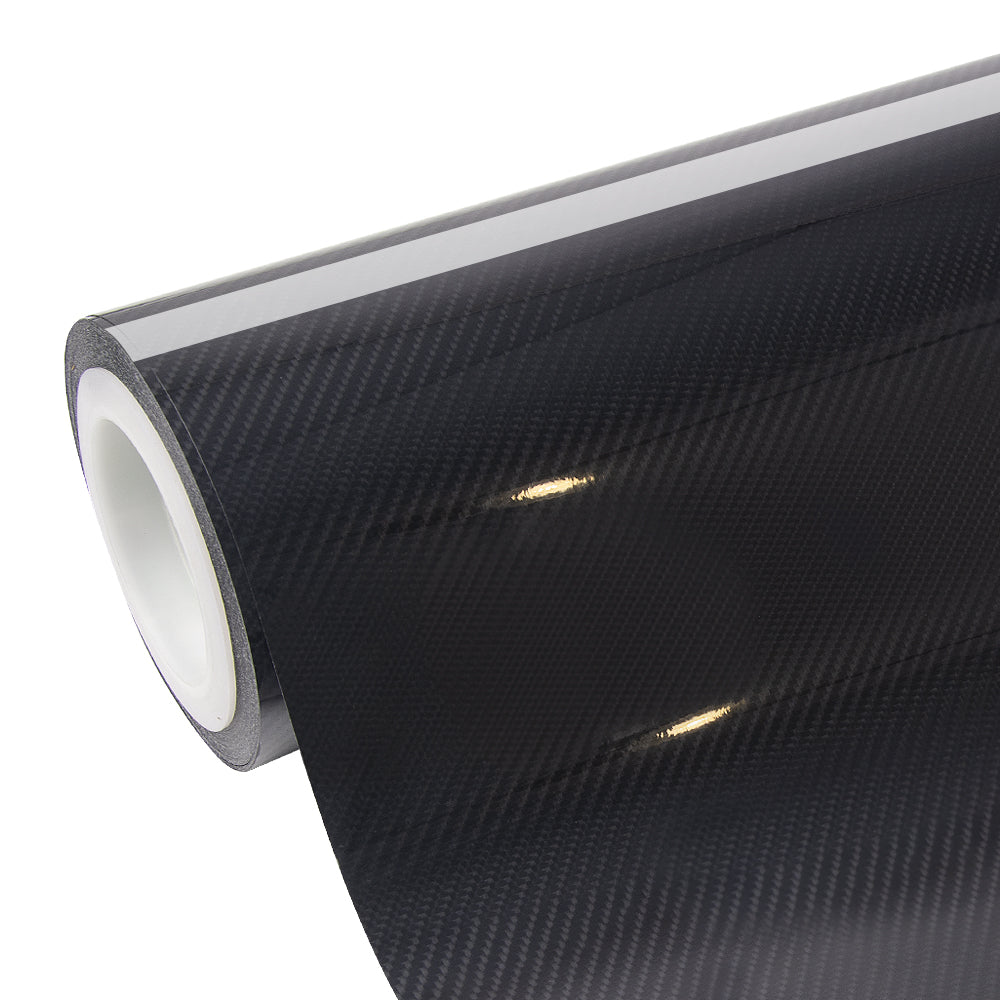 Glossy Spiral Black Carbon Fiber Vinyl Wrap