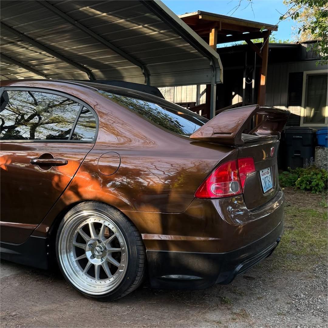 Honda Civic wrapped in Glossy Metallic Mocha Brown vinyl wrap back view