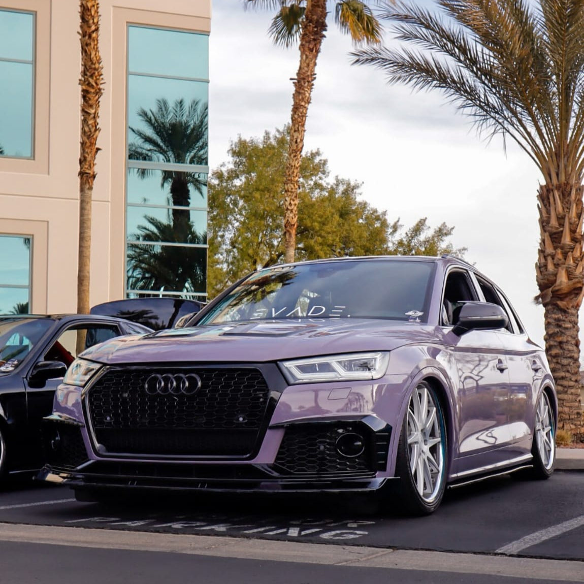 Audi A3 sedan wrapped in High Glossy Purplish Grey vinyl wrap.
